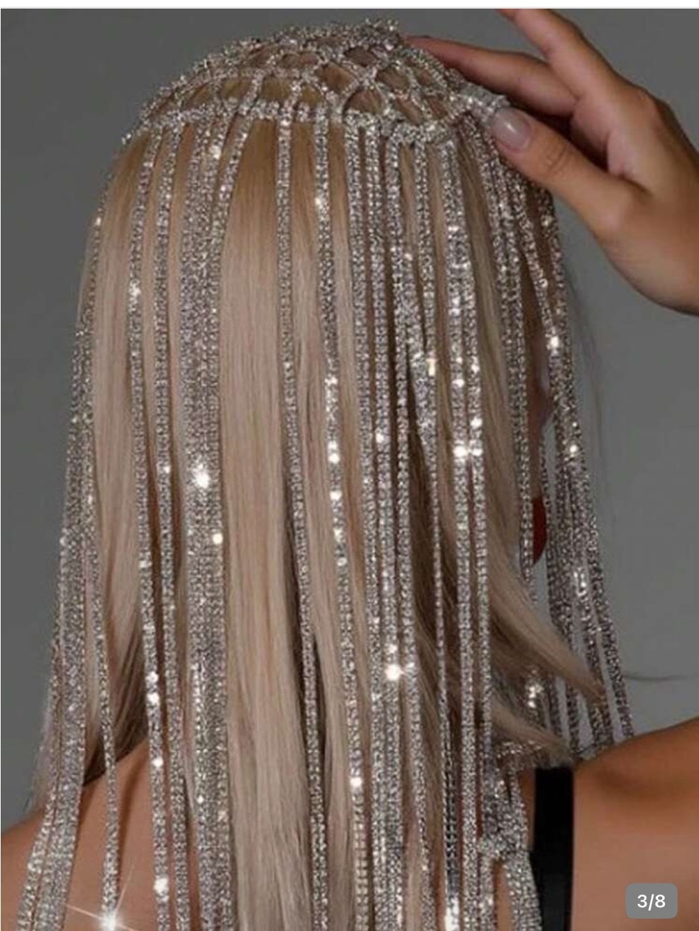 Crystal Fringe Headpiece and Bra Set - Silver - Picture 3 of 11